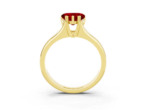 Yellow gold Heart Cut Ruby Solitaire Ring with Wide Band and Prong Setting_3