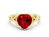 Yellow gold Heart Cut Ruby Solitaire Twist Band Prong Setting Ring_36
