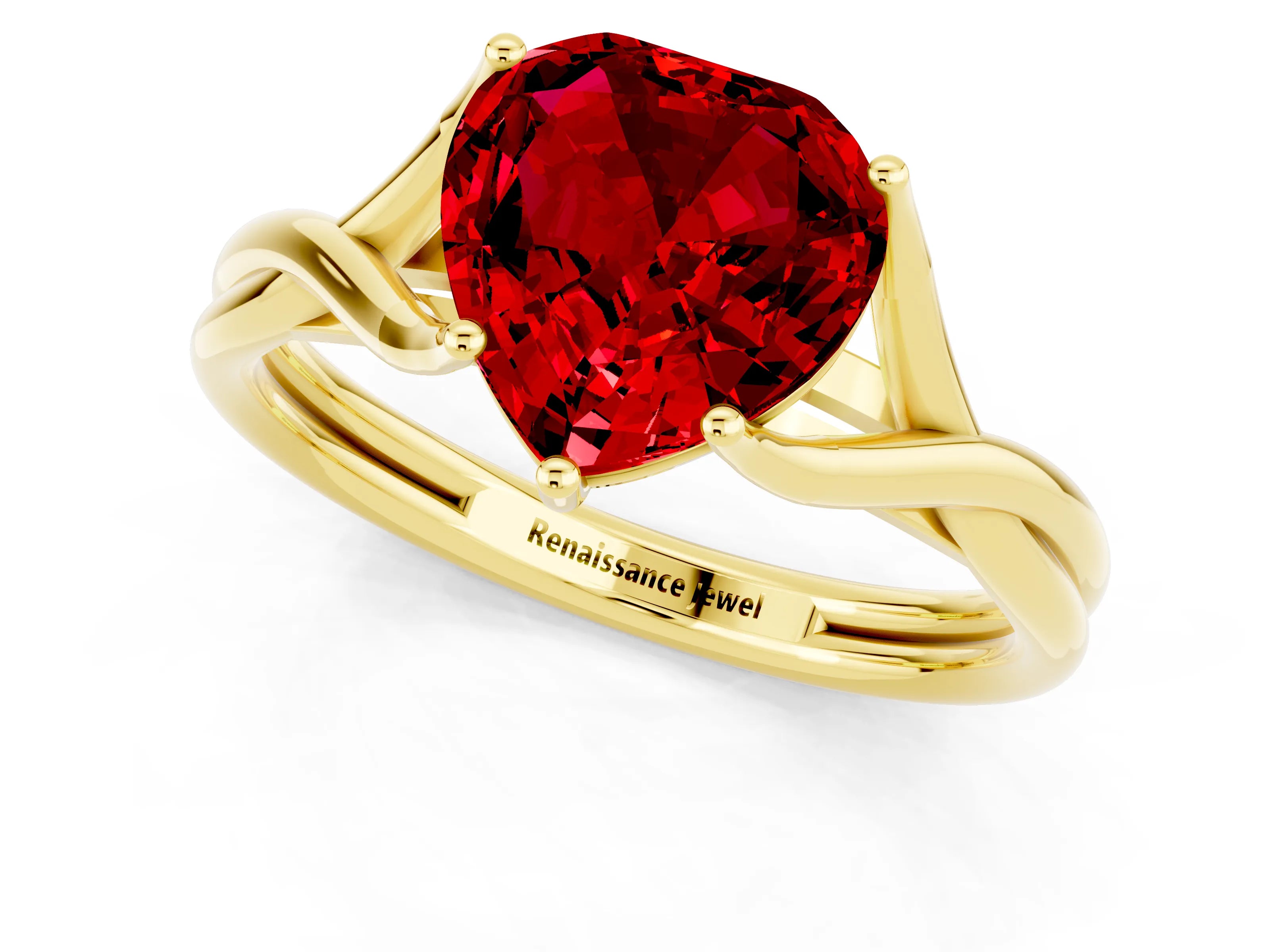 Yellow gold Heart Cut Ruby Solitaire Twist Band Prong Setting Ring_37