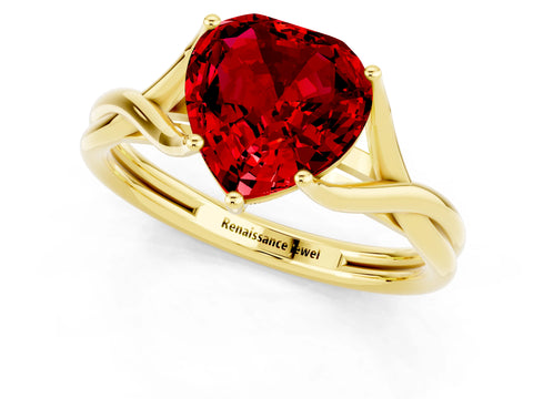 Yellow gold Heart Cut Ruby Solitaire Twist Band Prong Setting Ring_37