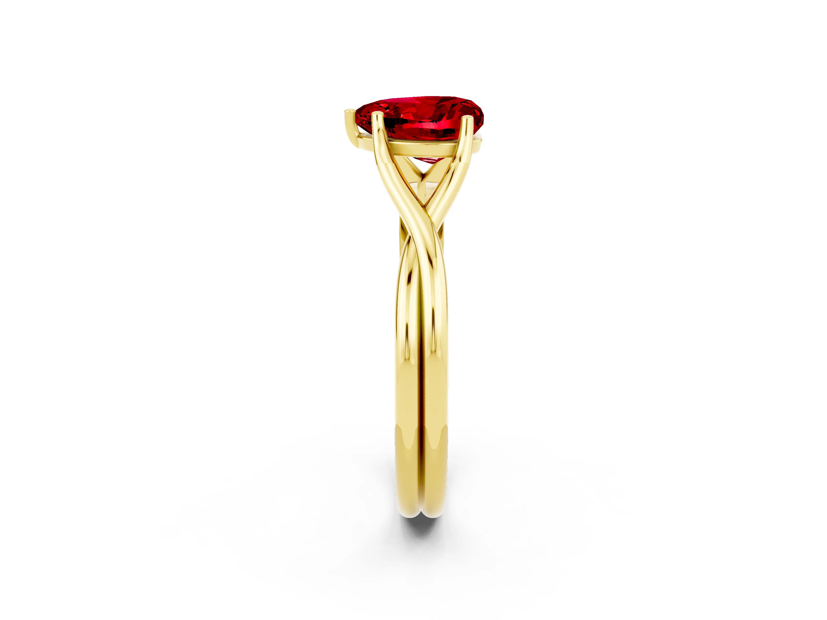 Yellow gold Heart Cut Ruby Solitaire Twist Band Prong Setting Ring_38