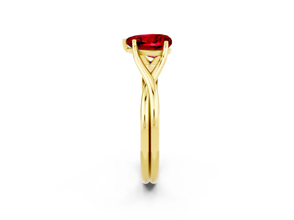 Yellow gold Heart Cut Ruby Solitaire Twist Band Prong Setting Ring
