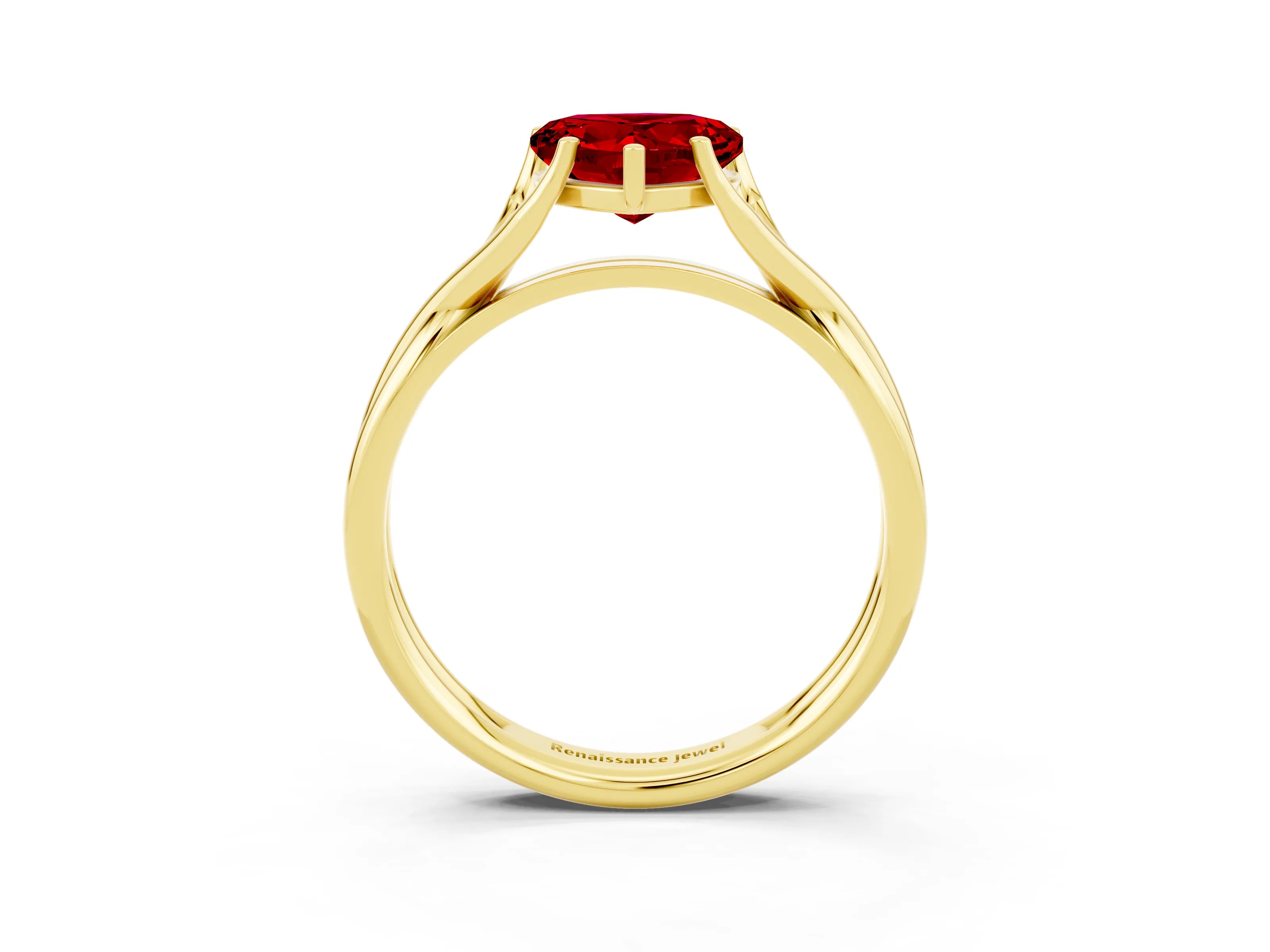 Yellow gold Heart Cut Ruby Solitaire Twist Band Prong Setting Ring_39