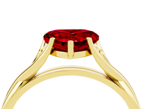 Yellow gold Heart Cut Ruby Solitaire Twist Band Prong Setting Ring_40