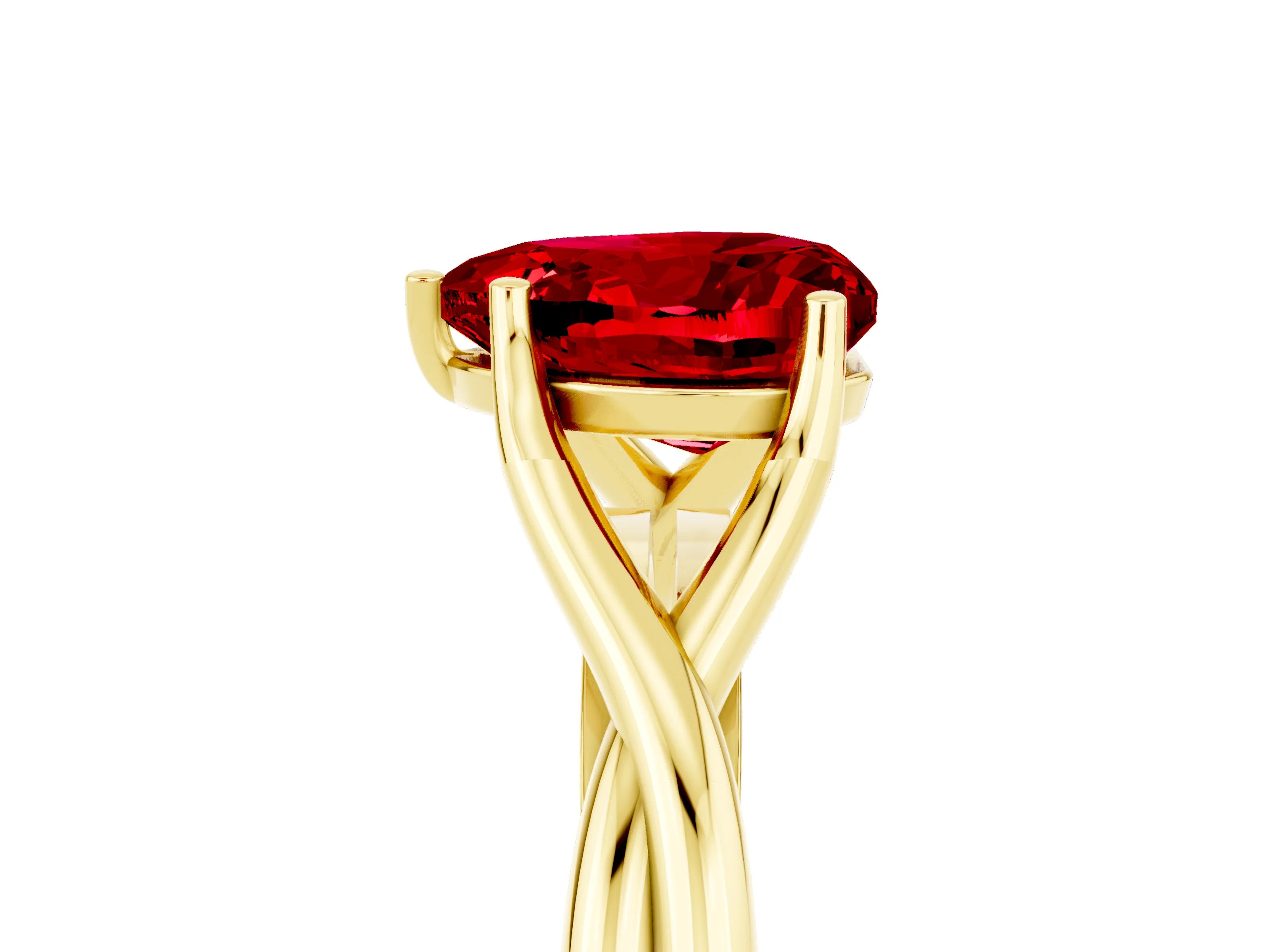 Yellow gold Heart Cut Ruby Solitaire Twist Band Prong Setting Ring_41