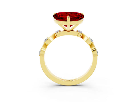 Yellow gold Heart Cut Ruby Solitaire Twisted Band with Round  Accents and Prong Setting_15