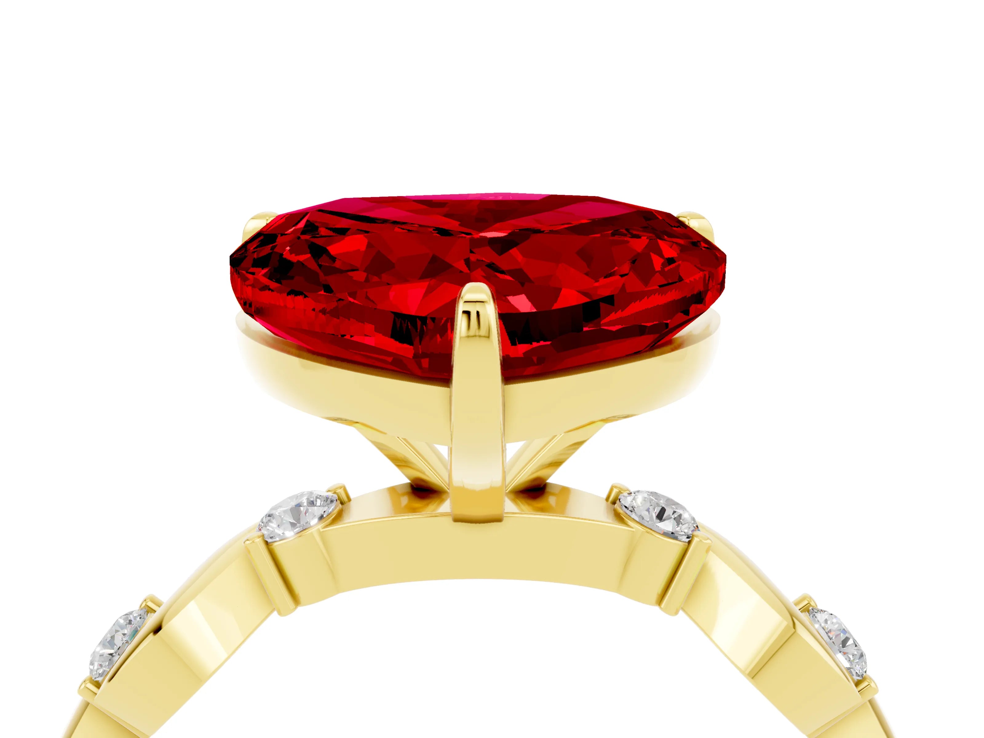 Yellow gold Heart Cut Ruby Solitaire Twisted Band with Round  Accents and Prong Setting_16