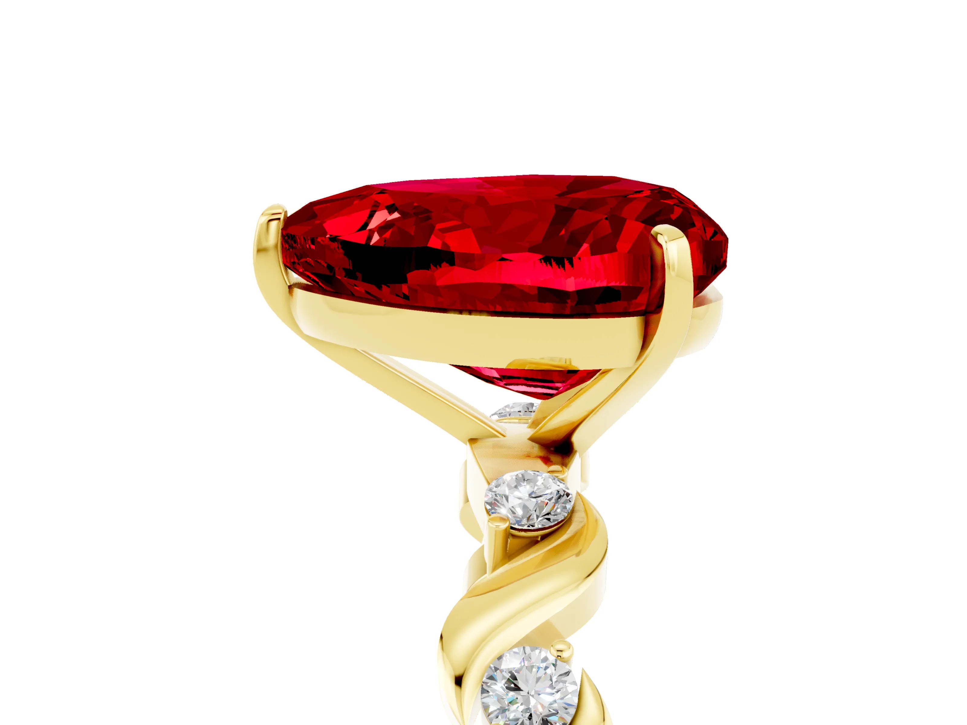 Yellow gold Heart Cut Ruby Solitaire Twisted Band with Round  Accents and Prong Setting_17