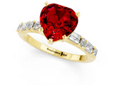 Yellow gold Heart Cut Ruby Solitaire with Side Baguettes and Channel Set Band_1