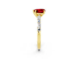 Yellow gold Heart Cut Ruby Solitaire with Side Baguettes and Channel Set Band_2