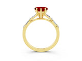 Yellow gold Heart Cut Ruby Solitaire with Side Baguettes and Channel Set Band_3