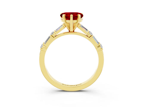 Yellow gold Heart Cut Ruby Solitaire with Side Baguettes and Channel Set Band_3
