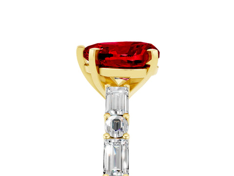 Yellow gold Heart Cut Ruby Solitaire with Side Baguettes and Channel Set Band_5