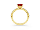Yellow gold Heart Cut Ruby Solitaire with Side Stones, Pave Band, Four-Prong Setting_39