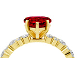 Yellow gold Heart Cut Ruby Solitaire with Side Stones, Pave Band, Four-Prong Setting_40