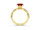 Yellow gold Heart Cut Ruby Solitaire with Side Stones on a Pavé Band and Four-Prong Setting_3