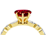 Yellow gold Heart Cut Ruby Solitaire with Side Stones on a Pavé Band and Four-Prong Setting_4