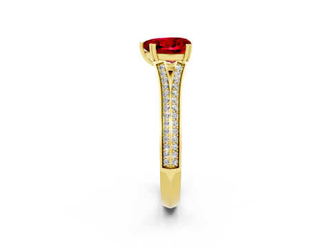 Yellow gold Heart Cut Ruby Split Shank Engagement Ring with Pavé Band_2