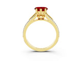 Yellow gold Heart Cut Ruby Split Shank Engagement Ring with Pavé Band_3