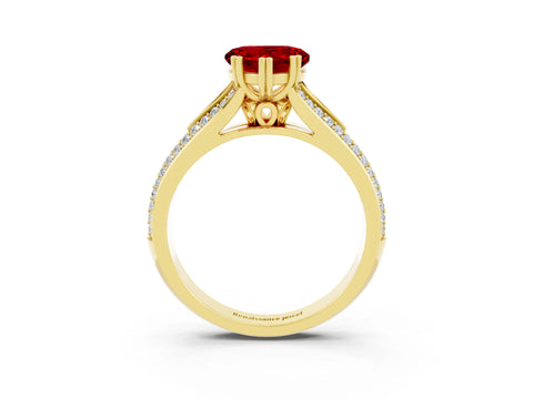 Yellow gold Heart Cut Ruby Split Shank Engagement Ring with Pavé Band_3