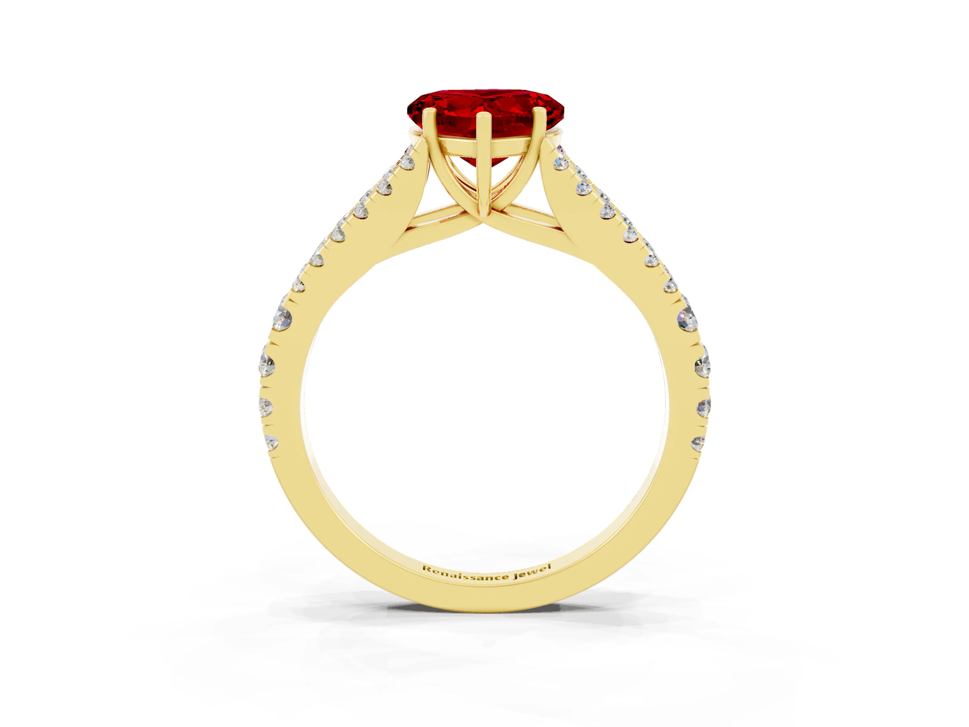 Yellow gold Heart Cut Ruby Split Shank Pavé Engagement Ring with Four-Prong Setting_15