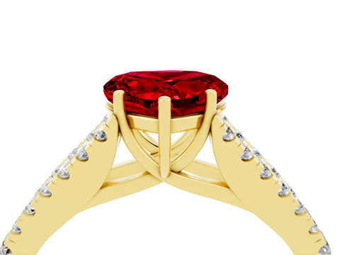 Yellow gold Heart Cut Ruby Split Shank Pavé Engagement Ring with Four-Prong Setting_16
