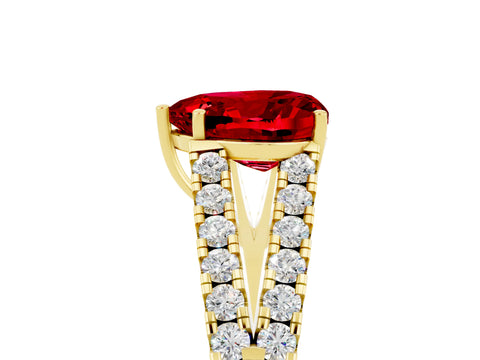 Yellow gold Heart Cut Ruby Split Shank Pavé Engagement Ring with Four-Prong Setting_17