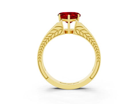 Yellow gold Heart Cut Ruby Split Shank Ring with Pavé Band and Four-Prong Setting_3