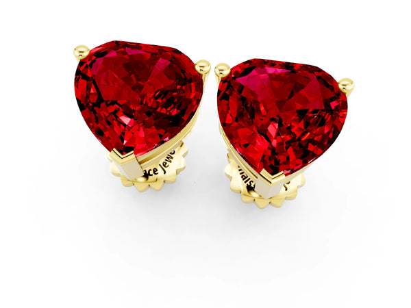 Yellow gold Heart Cut Ruby Stud Earrings