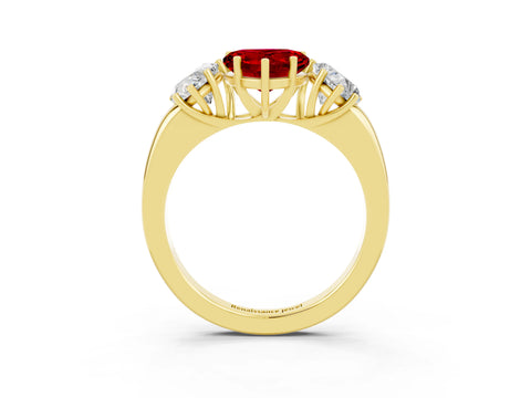 Yellow gold Heart Cut Ruby Three-Stone Ring with Four-Prong Setting and Classic Band_3