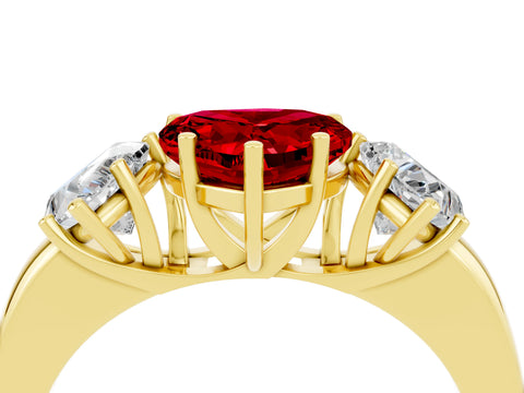 Yellow gold Heart Cut Ruby Three-Stone Ring with Four-Prong Setting and Classic Band_4
