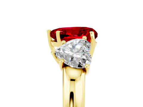 Yellow gold Heart Cut Ruby Three-Stone Ring with Four-Prong Setting and Classic Band_5
