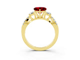 Yellow gold Heart Cut Ruby Three-Stone Ring with Pavé Split Shank and Four-Prong Setting_3