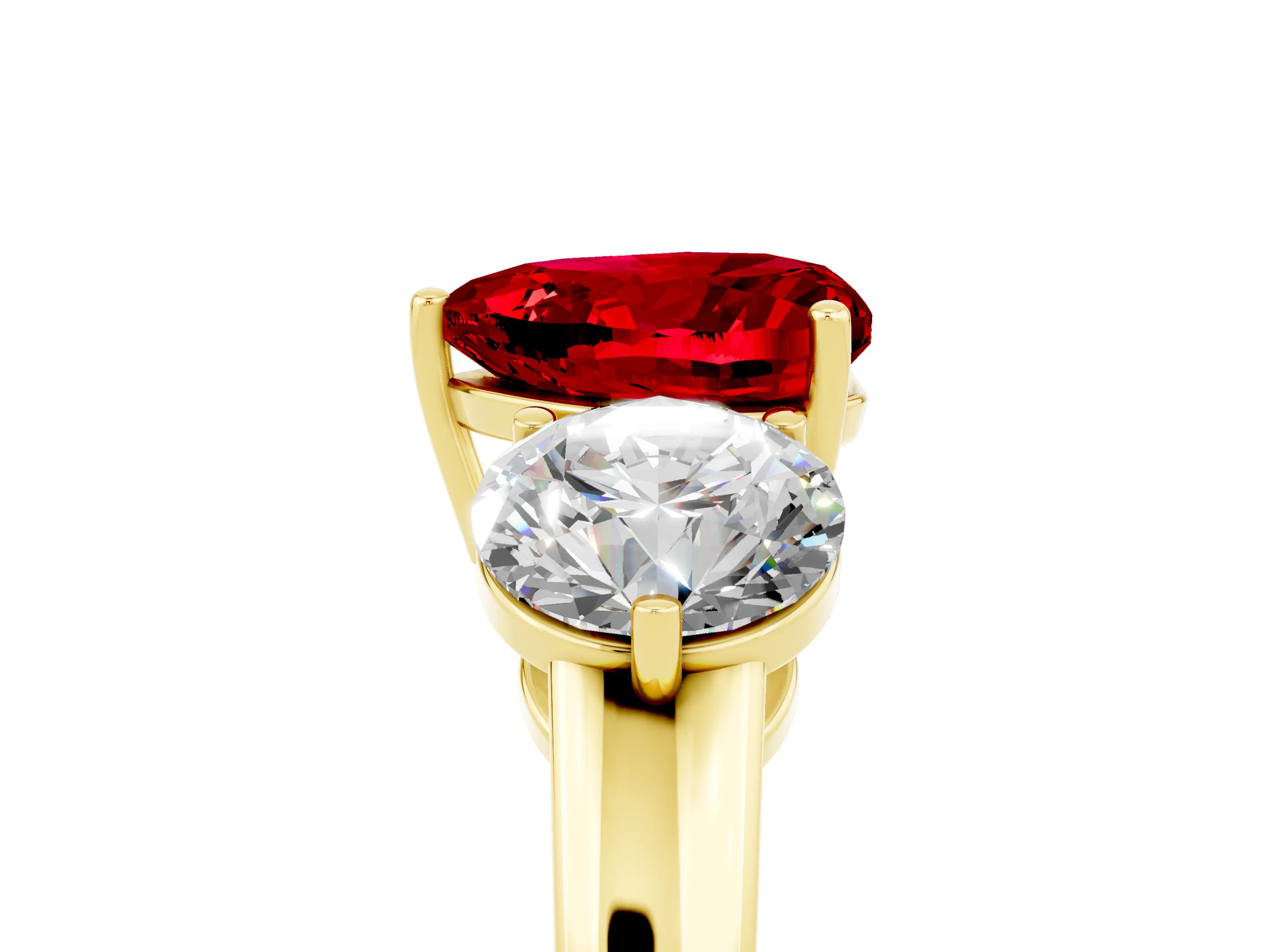 Yellow gold Heart Cut Ruby Three-Stone Ring with Prong Setting and Classic Band_5