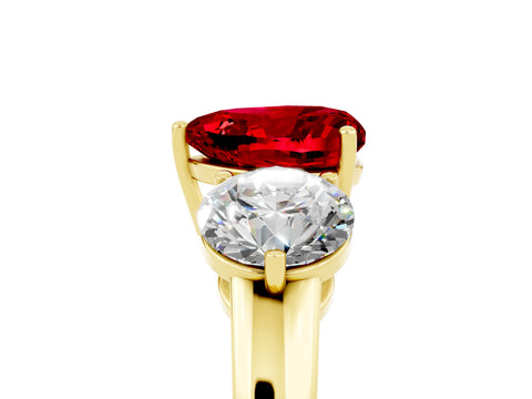 Yellow gold Heart Cut Ruby Three-Stone Ring with Prong Setting and Classic Band_5