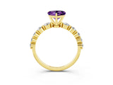 Yellow gold Heart Cut Solitaire Amethyst Ring with Pave Band and Four-Prong Setting_3