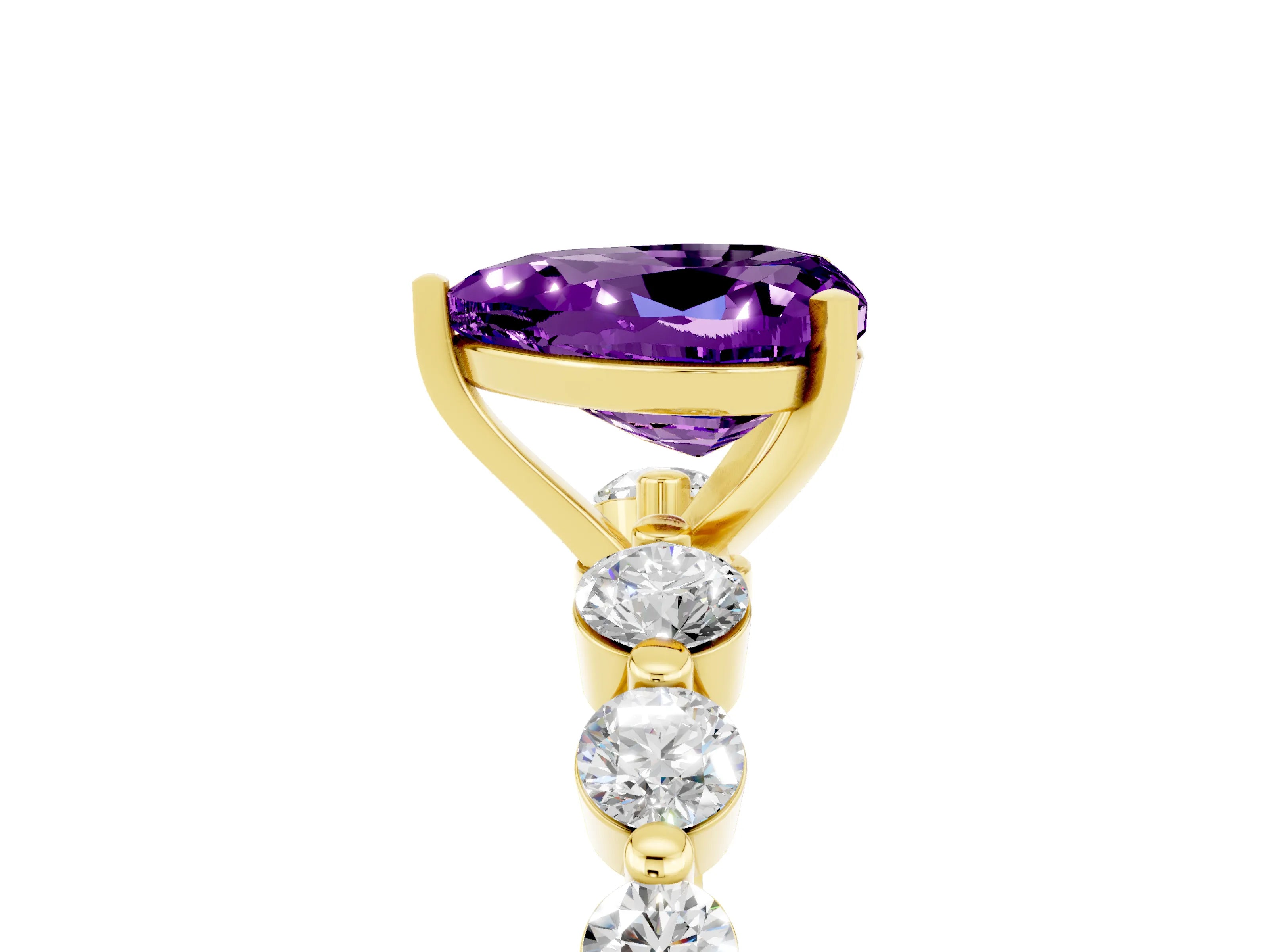 Yellow gold Heart Cut Solitaire Amethyst Ring with Pave Band and Four-Prong Setting_5