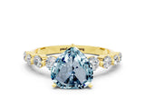 Yellow gold Heart Cut Solitaire Aquamarine Ring with Pave Band and Four-Prong Setting