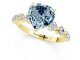 Yellow gold Heart Cut Solitaire Aquamarine Ring with Pave Band and Four-Prong Setting_1