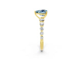Yellow gold Heart Cut Solitaire Aquamarine Ring with Pave Band and Four-Prong Setting_2