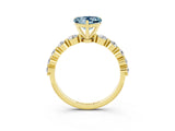 Yellow gold Heart Cut Solitaire Aquamarine Ring with Pave Band and Four-Prong Setting_3