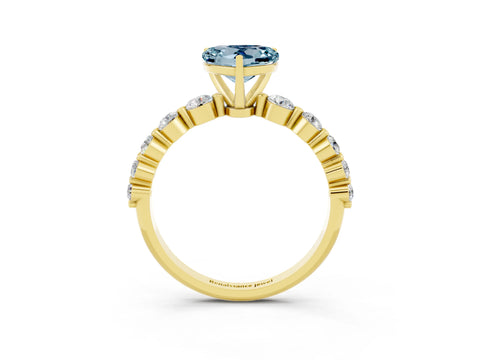 Yellow gold Heart Cut Solitaire Aquamarine Ring with Pave Band and Four-Prong Setting_3