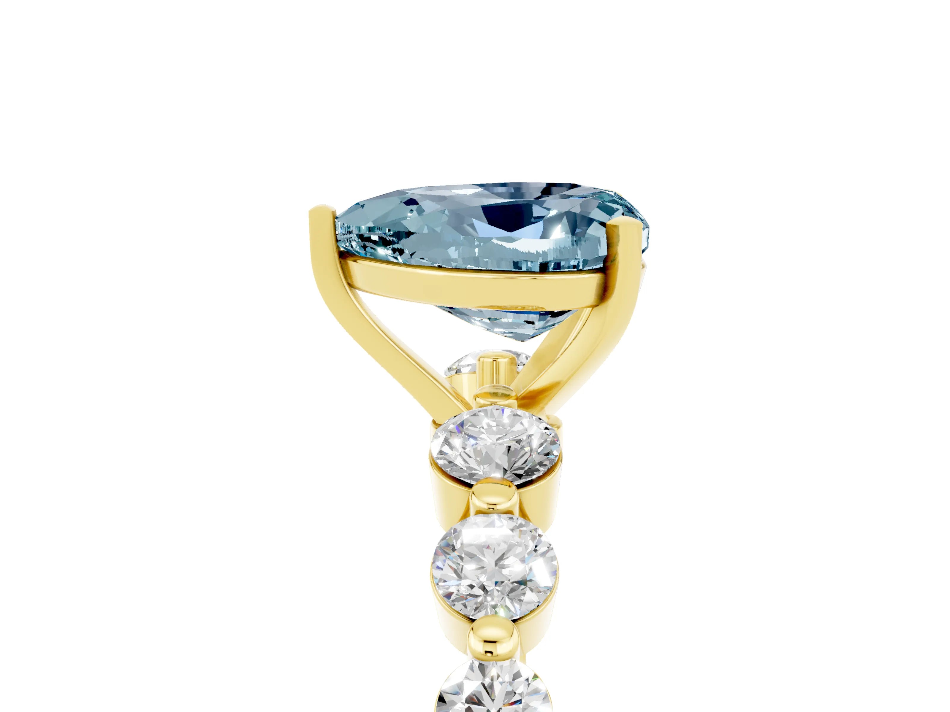 Yellow gold Heart Cut Solitaire Aquamarine Ring with Pave Band and Four-Prong Setting_5