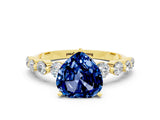Yellow gold Heart Cut Solitaire Blue Sapphire Ring with Pave Band and Four-Prong Setting
