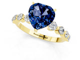 Yellow gold Heart Cut Solitaire Blue Sapphire Ring with Pave Band and Four-Prong Setting_1