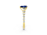 Yellow gold Heart Cut Solitaire Blue Sapphire Ring with Pave Band and Four-Prong Setting_2