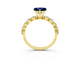 Yellow gold Heart Cut Solitaire Blue Sapphire Ring with Pave Band and Four-Prong Setting_3