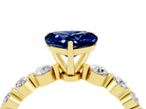 Yellow gold Heart Cut Solitaire Blue Sapphire Ring with Pave Band and Four-Prong Setting_4