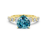 Yellow gold Heart Cut Solitaire Blue Topaz Ring with Pave Band and Four-Prong Setting
