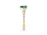 Yellow gold Heart Cut Solitaire Blue Topaz Ring with Pave Band and Four-Prong Setting_2